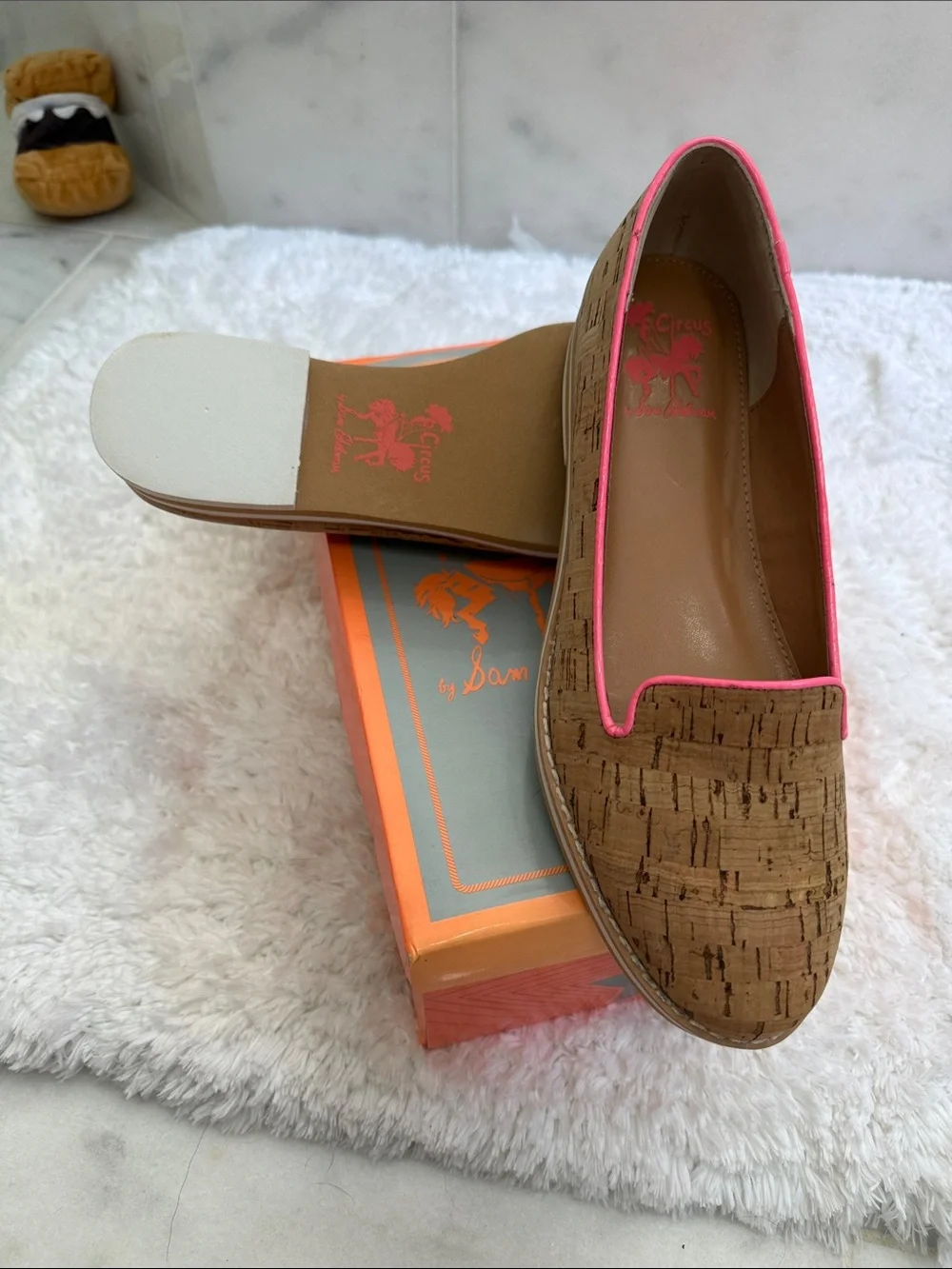 Circus by Sam Edelman Cork Loafers with Neon Pink Trim 8m NIB